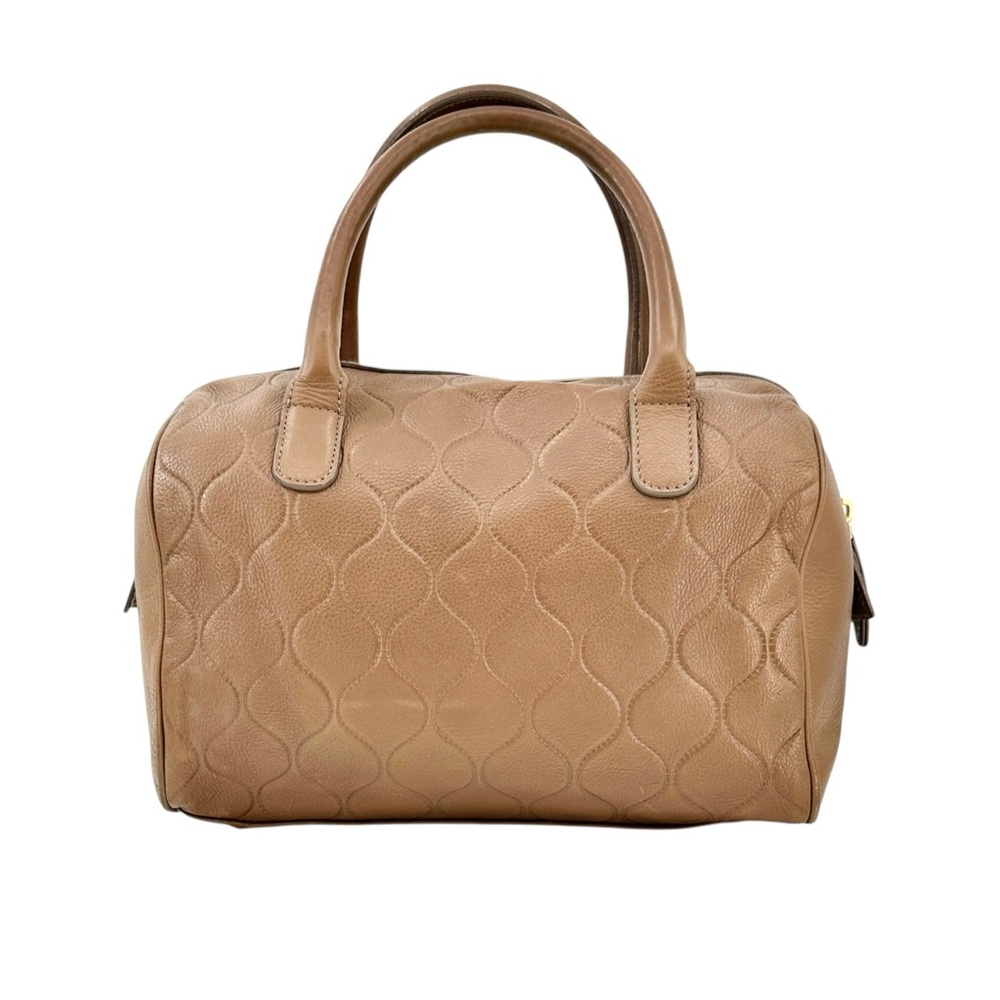 BASLER Vintage Made in Italy Brown Gray Medium Sized Quilted Leather Handbag Bag